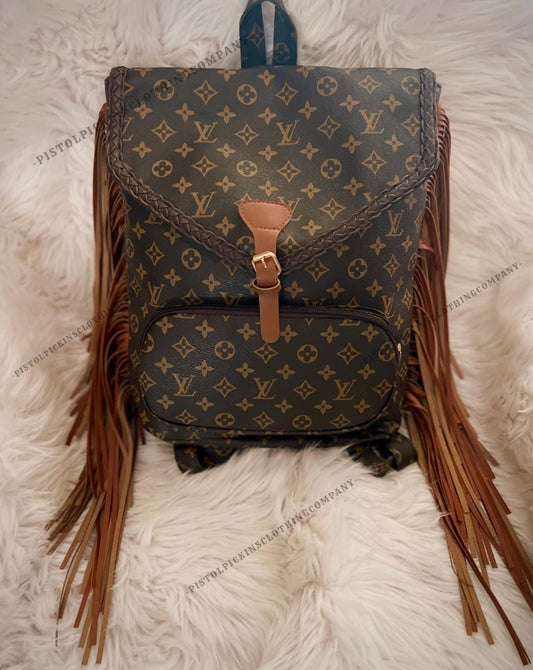 LV Inspired Fringe Backpack