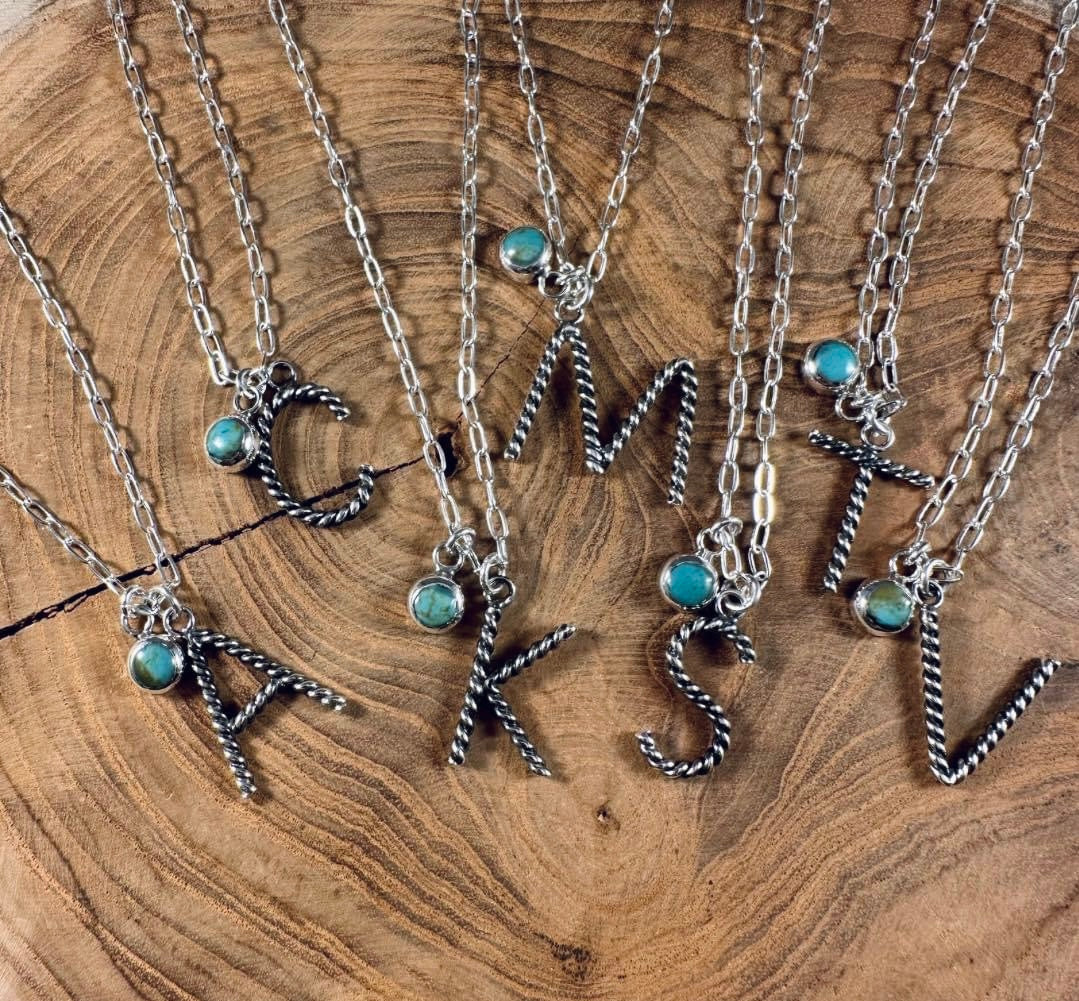 Twisted Letter Necklace with Turquoise Charm (Pre Order)