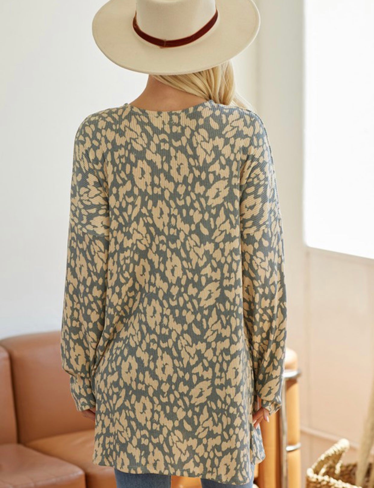 Teal / Cream Leopard Cardigan