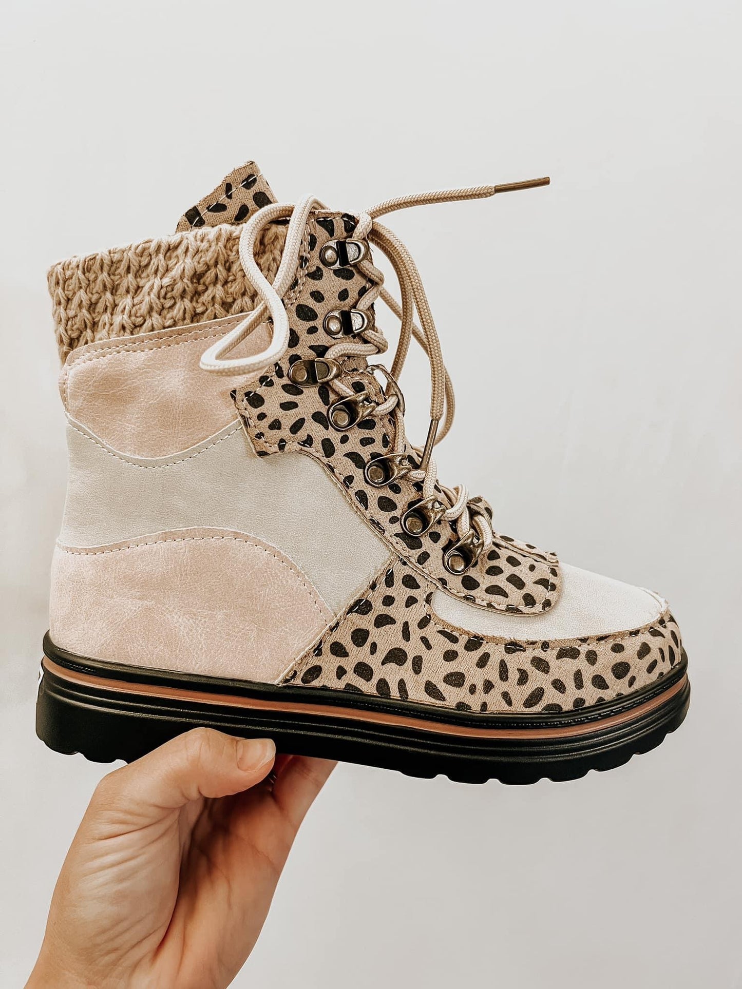 Leopard Lace Up Lightweight Boots