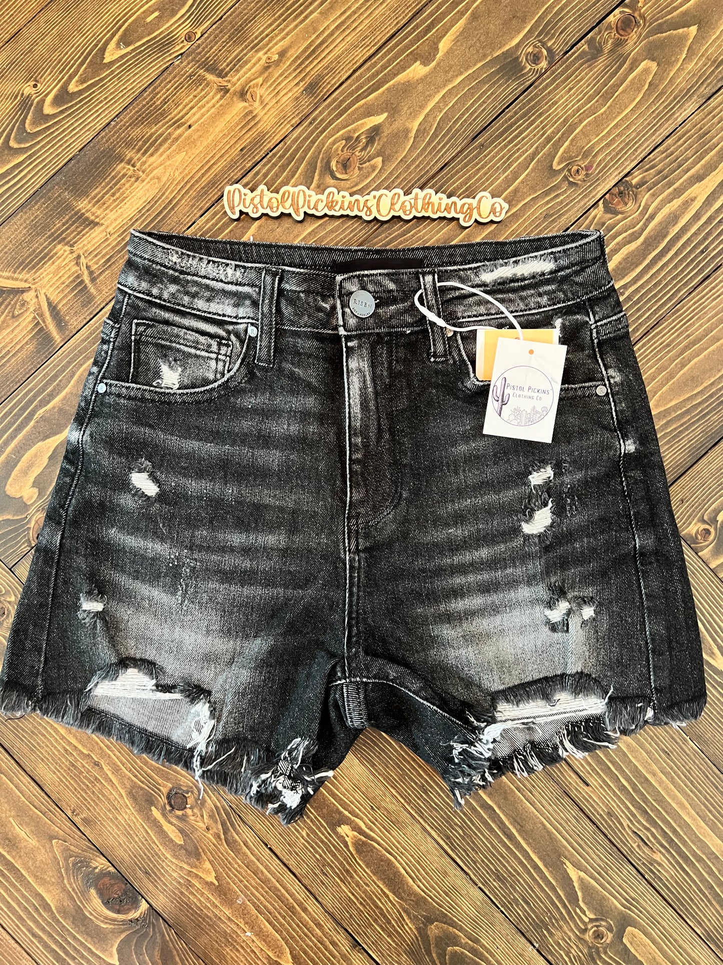 Black Acid Wash High Rise Shorties