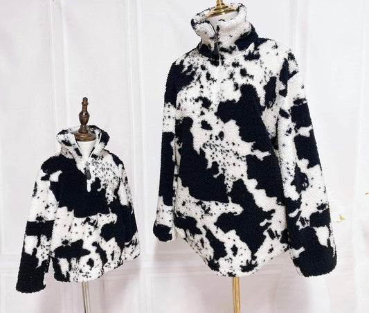 Cow Print Half Zip Sherpas